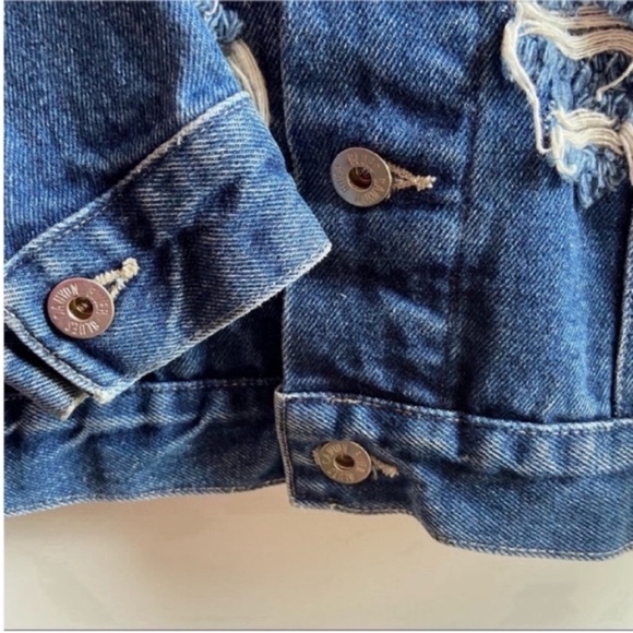 Furst of a Kind LF jacket denim distressed destroyed patches red plaid rework - Picture 3 of 9